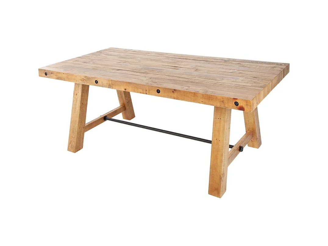Table de salle à manger RANCHO 165 cm – Plateau en bois de pin recyclé verni – Style rustique et chaleureux