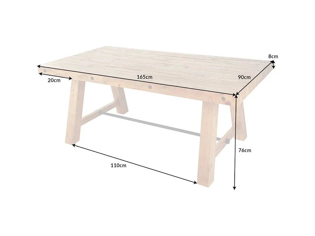 Table de salle à manger RANCHO 165 cm – Plateau en bois de pin recyclé verni – Style rustique et chaleureux