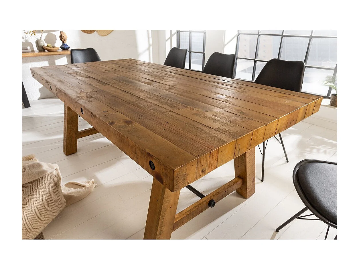 Table de salle à manger RANCHO 165 cm – Plateau en bois de pin recyclé verni – Style rustique et chaleureux