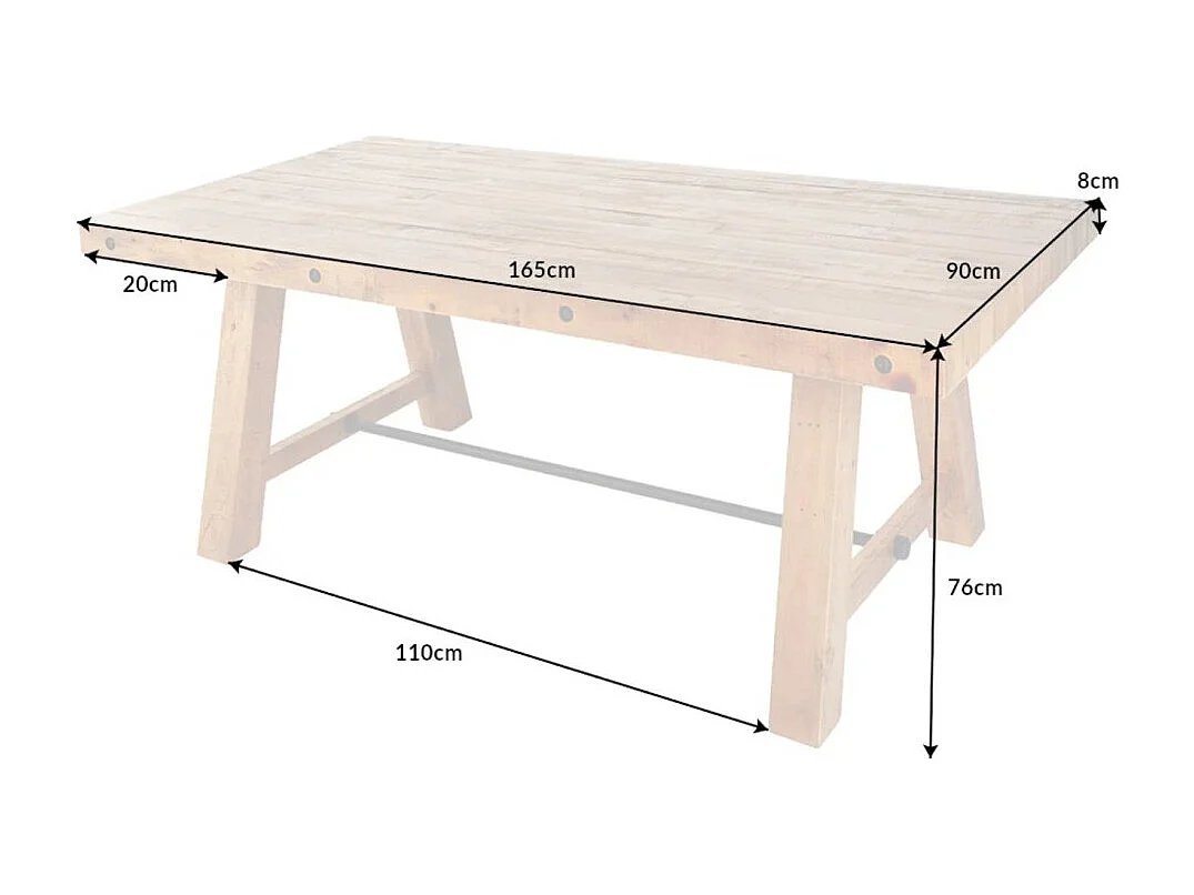 Table de salle à manger RANCHO 165 cm – Plateau en bois de pin recyclé verni – Style rustique et chaleureux