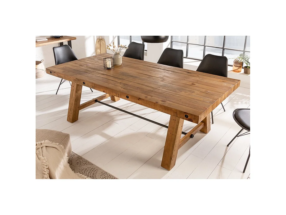 Tavolo da pranzo RANCHO 165 cm – Piano in legno di pino riciclato verniciato – Stile rustico e accogliente