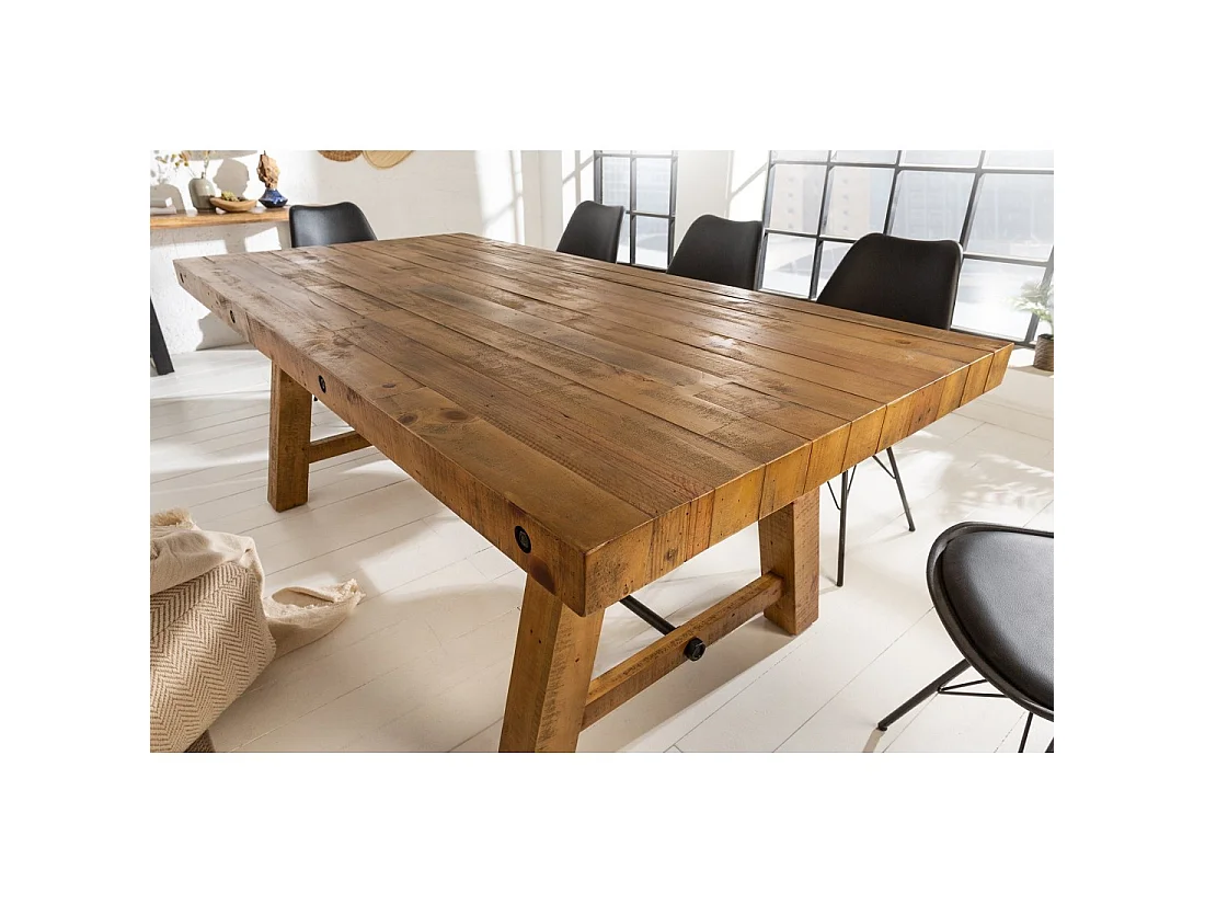 Tavolo da pranzo RANCHO 165 cm – Piano in legno di pino riciclato verniciato – Stile rustico e accogliente