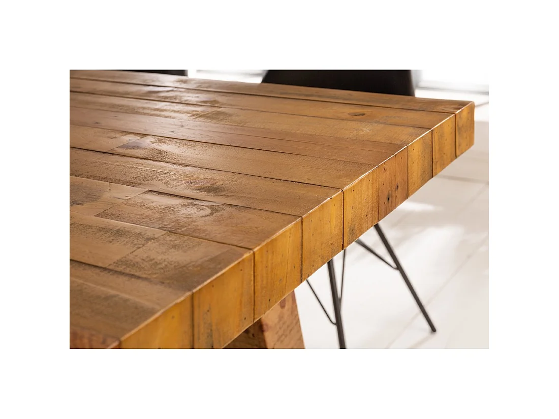 Tavolo da pranzo RANCHO 165 cm – Piano in legno di pino riciclato verniciato – Stile rustico e accogliente