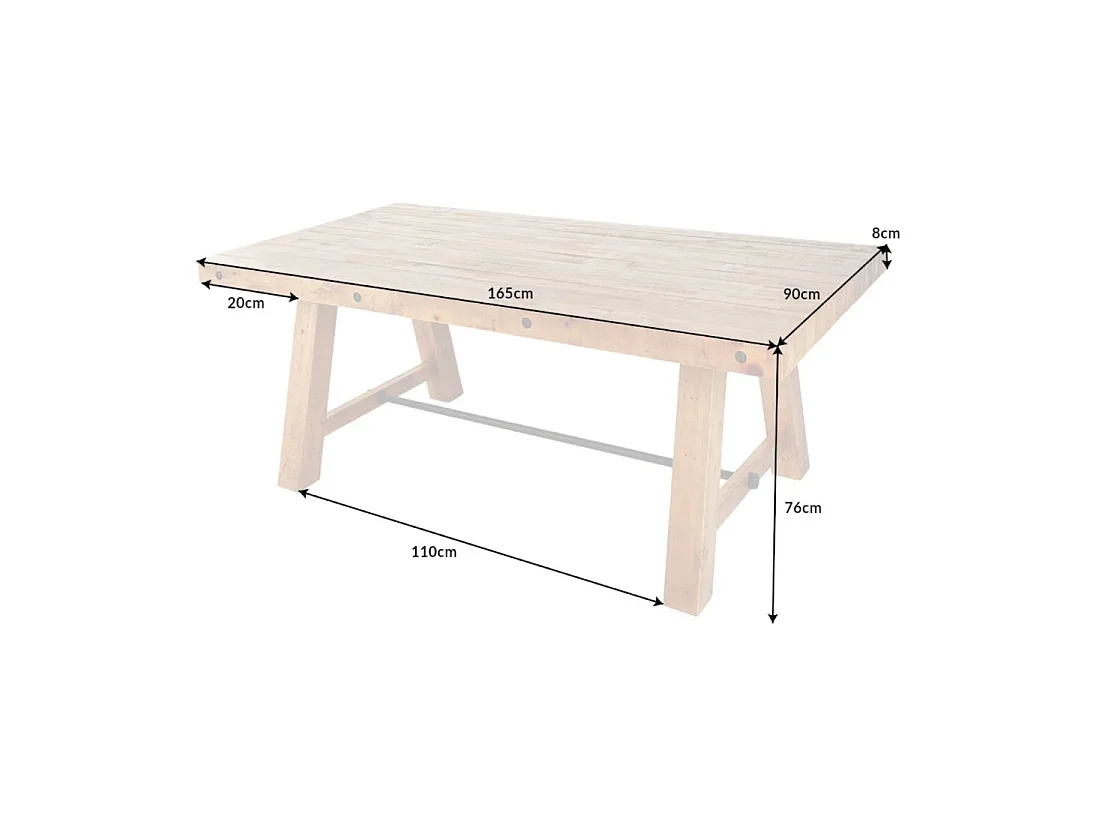 Tavolo da pranzo RANCHO 165 cm – Piano in legno di pino riciclato verniciato – Stile rustico e accogliente