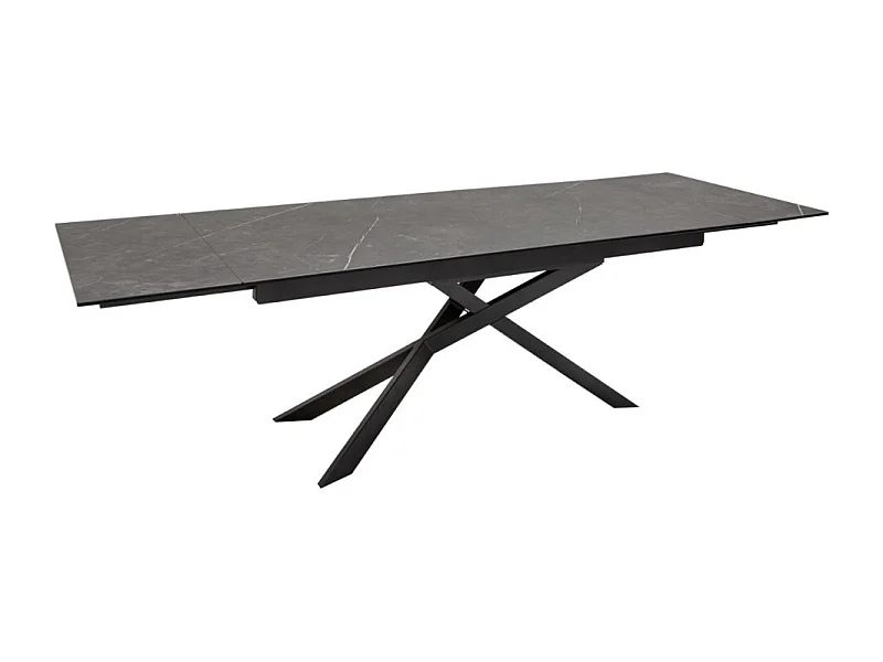 Table de salle à manger STELIX 180–220–260 cm – Plateau en céramique anthracite et verre trempé – Extensible
