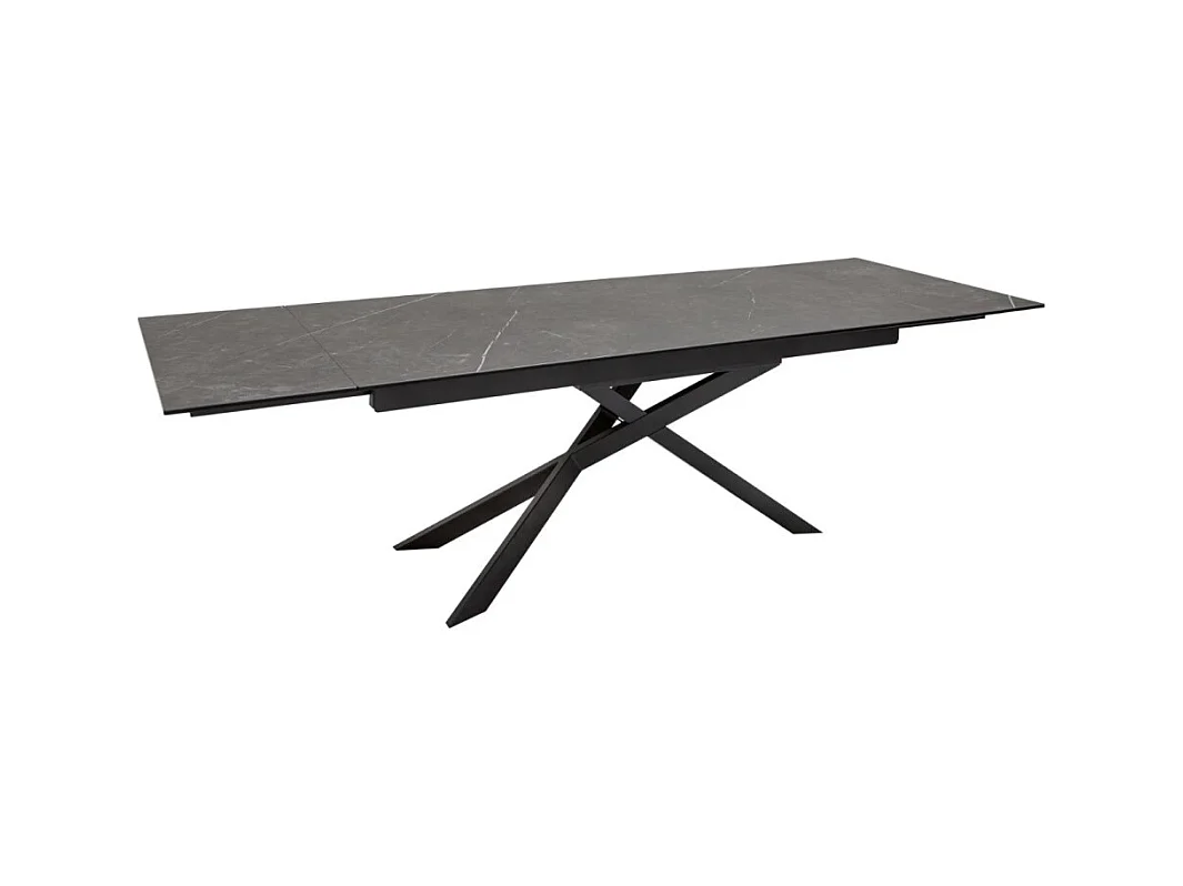 Table de salle à manger STELIX 180–220–260 cm – Plateau en céramique anthracite et verre trempé – Extensible