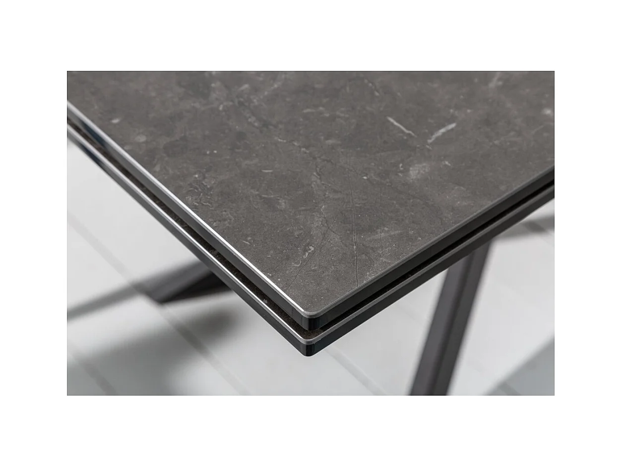 Table de salle à manger STELIX 180–220–260 cm – Plateau en céramique anthracite et verre trempé – Extensible