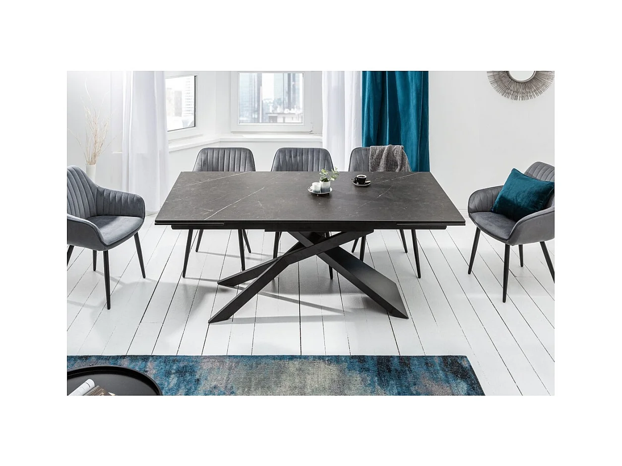 Table de salle à manger STELIX 180–220–260 cm – Plateau en céramique anthracite et verre trempé – Extensible