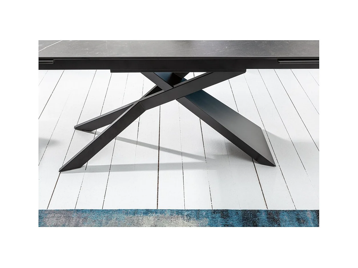 Table de salle à manger STELIX 180–220–260 cm – Plateau en céramique anthracite et verre trempé – Extensible