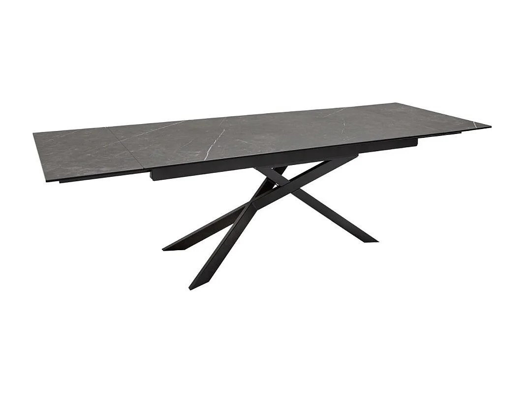 Table de salle à manger STELIX 180–220–260 cm – Plateau en céramique anthracite et verre trempé – Extensible