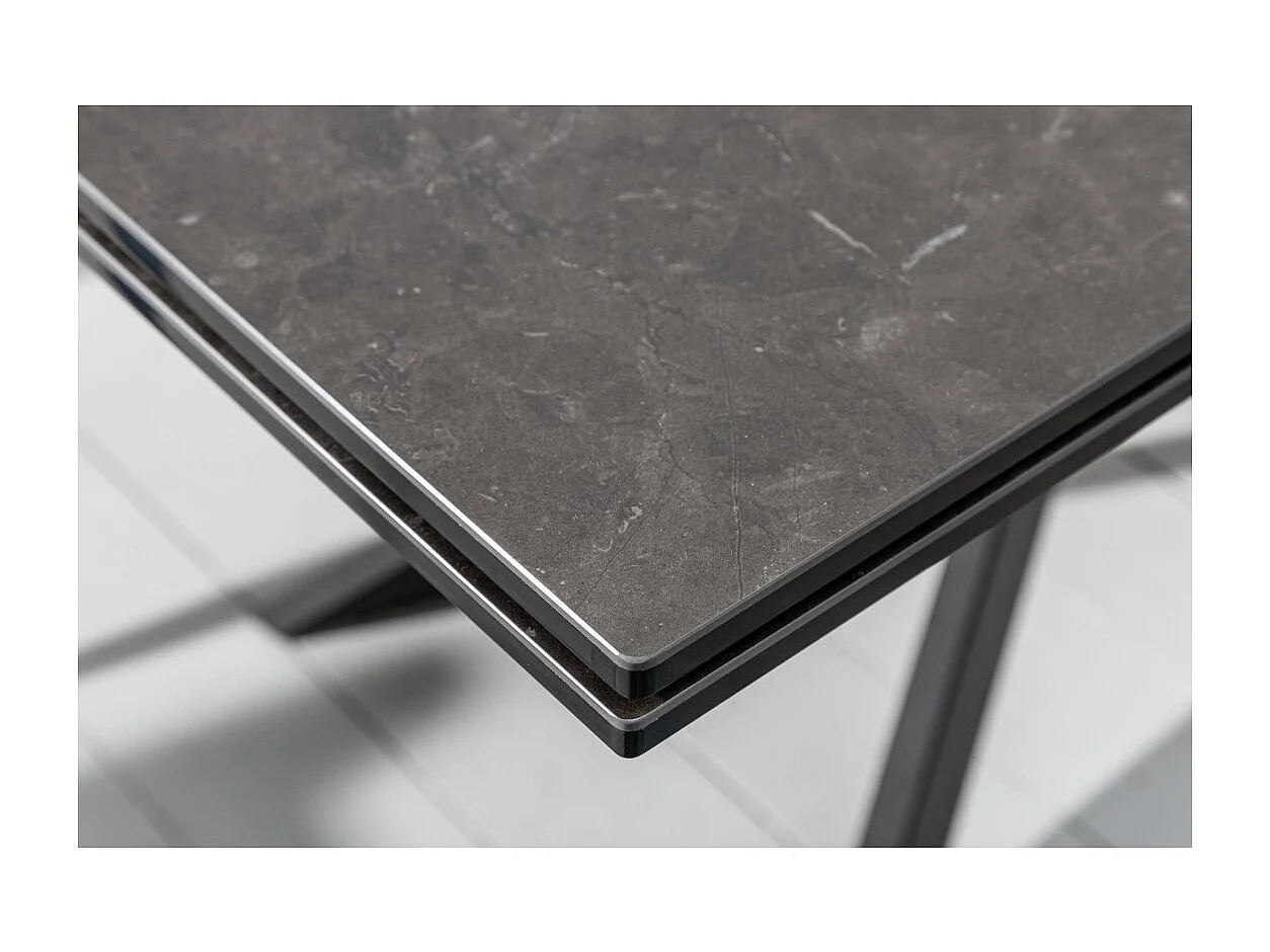 Table de salle à manger STELIX 180–220–260 cm – Plateau en céramique anthracite et verre trempé – Extensible