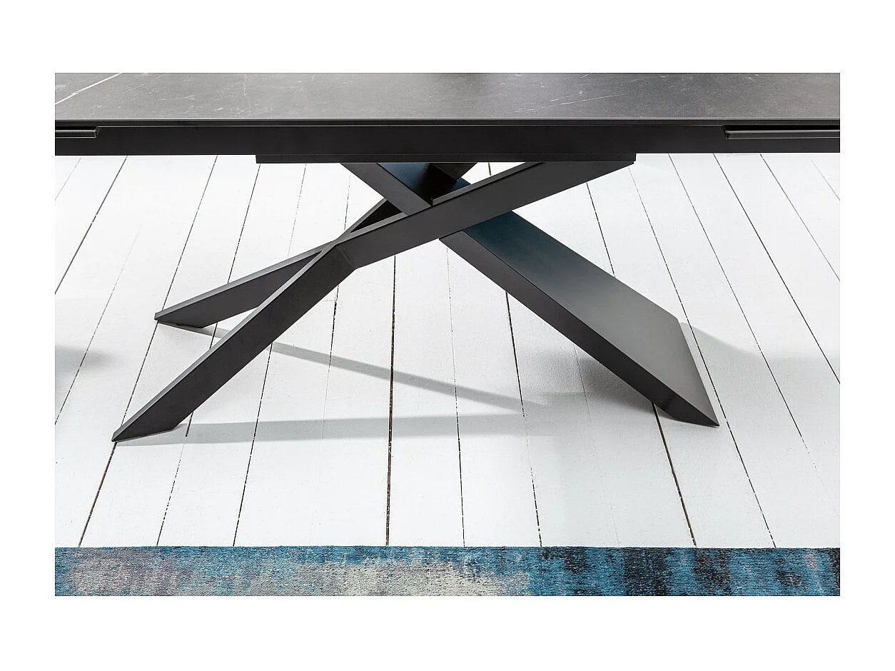 Table de salle à manger STELIX 180–220–260 cm – Plateau en céramique anthracite et verre trempé – Extensible