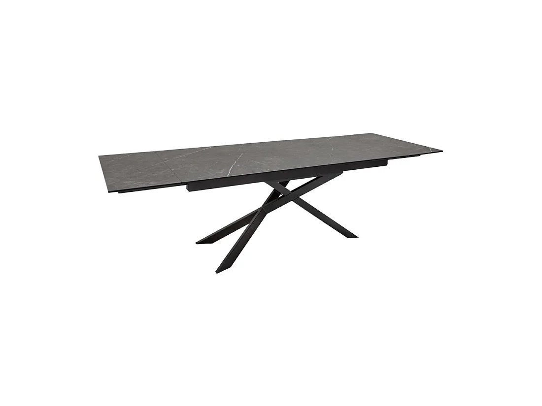 Eettafel STELIX 180–220–260 cm – Blad van antraciet keramiek en gehard glas – Uitschuifbaar