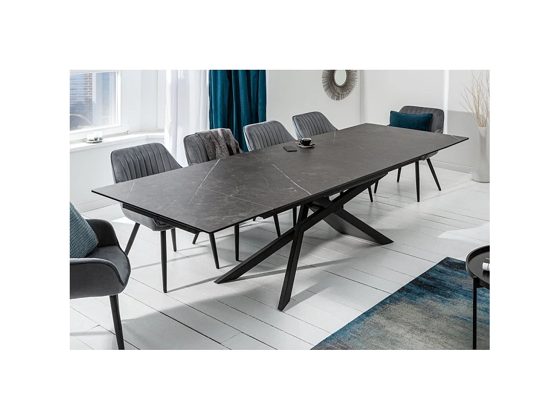 Eettafel STELIX 180–220–260 cm – Blad van antraciet keramiek en gehard glas – Uitschuifbaar