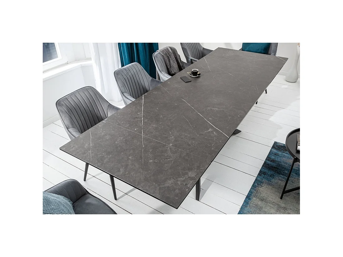 Eettafel STELIX 180–220–260 cm – Blad van antraciet keramiek en gehard glas – Uitschuifbaar