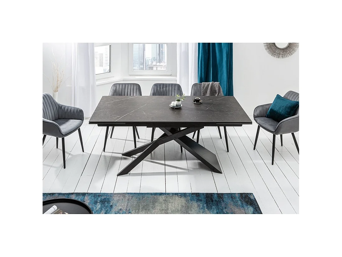 Eettafel STELIX 180–220–260 cm – Blad van antraciet keramiek en gehard glas – Uitschuifbaar