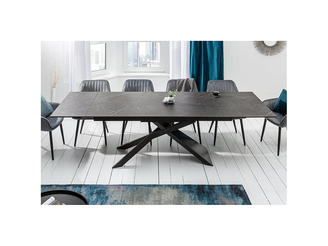 Eettafel STELIX 180–220–260 cm – Blad van antraciet keramiek en gehard glas – Uitschuifbaar