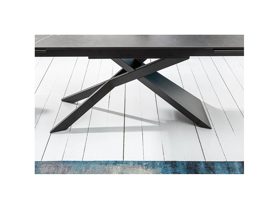Eettafel STELIX 180–220–260 cm – Blad van antraciet keramiek en gehard glas – Uitschuifbaar