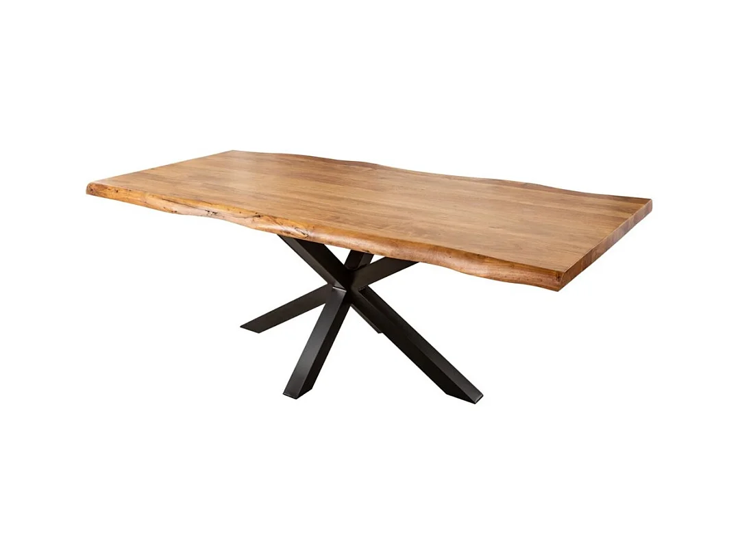 Table ARKAYA 220 cm – Plateau en bois massif d'acacia verni et structure en métal noir – Design industriel et élégant