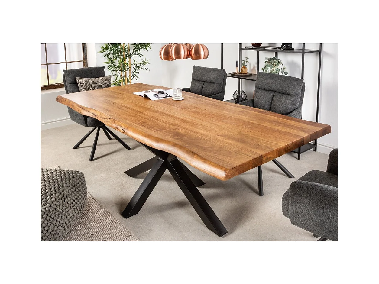 Table ARKAYA 220 cm – Plateau en bois massif d'acacia verni et structure en métal noir – Design industriel et élégant