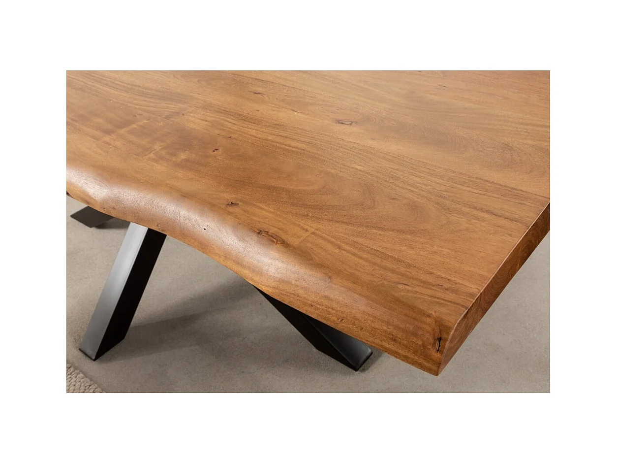Table ARKAYA 220 cm – Plateau en bois massif d'acacia verni et structure en métal noir – Design industriel et élégant