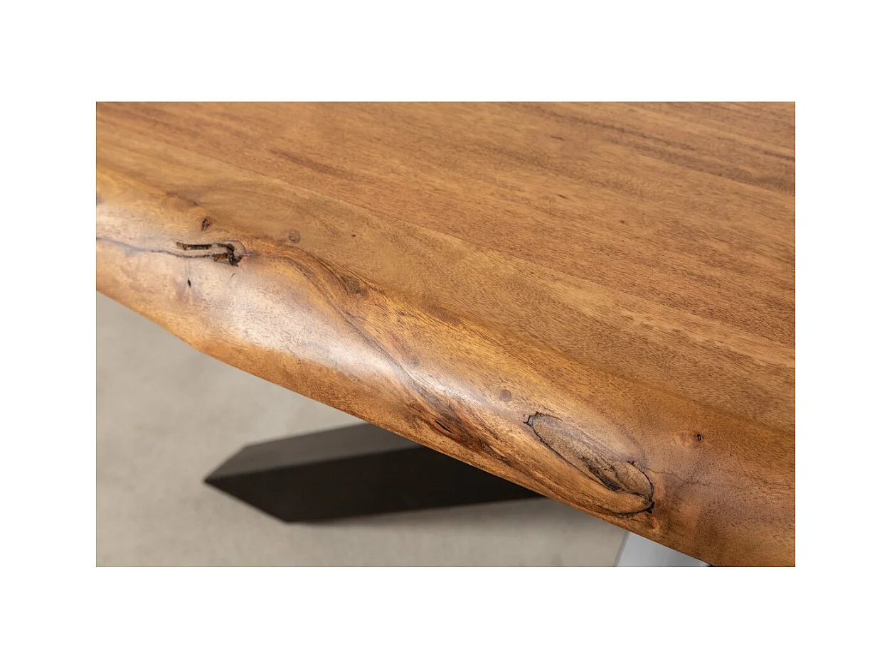Table ARKAYA 220 cm – Plateau en bois massif d'acacia verni et structure en métal noir – Design industriel et élégant