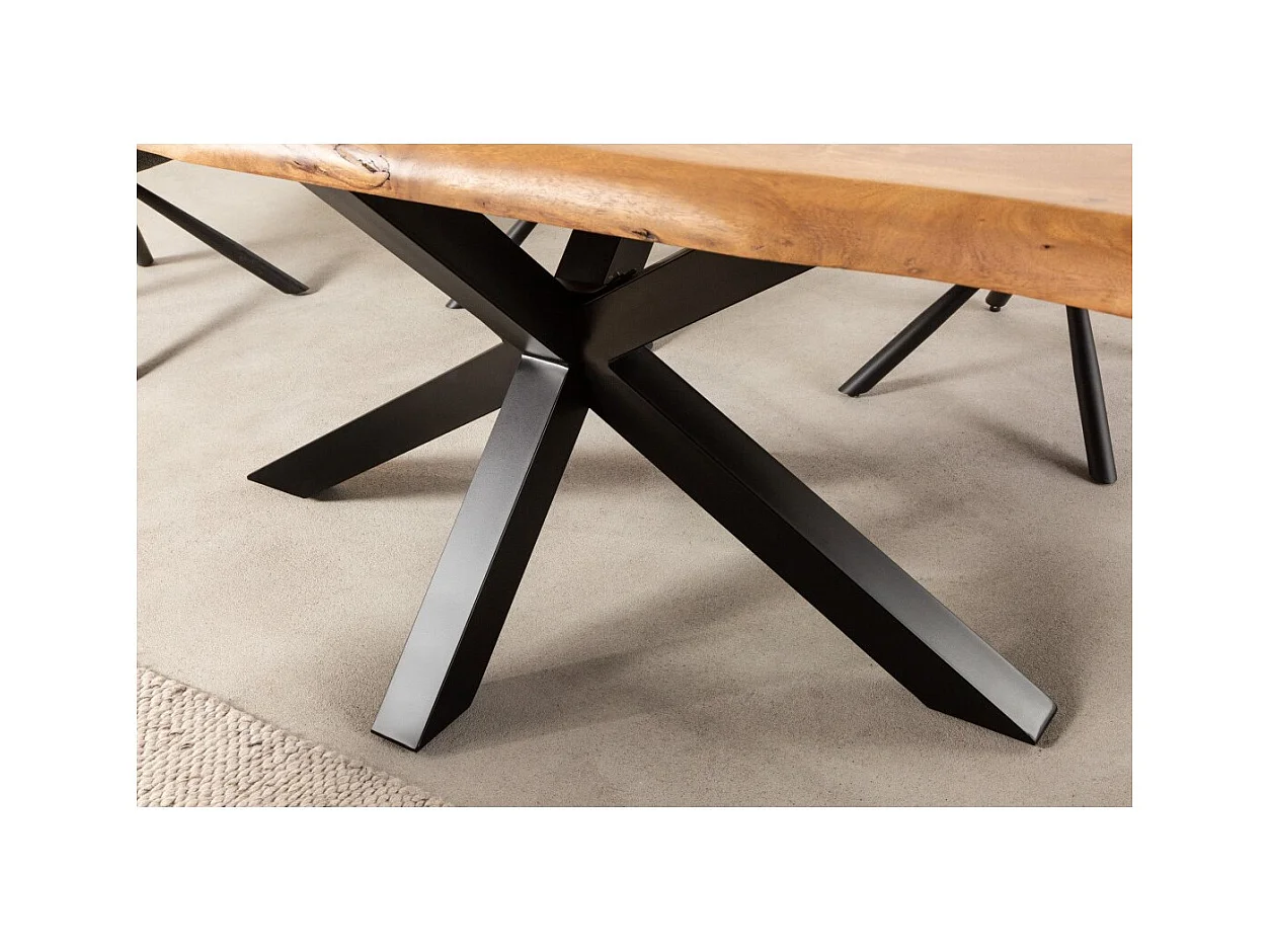 Table ARKAYA 220 cm – Plateau en bois massif d'acacia verni et structure en métal noir – Design industriel et élégant