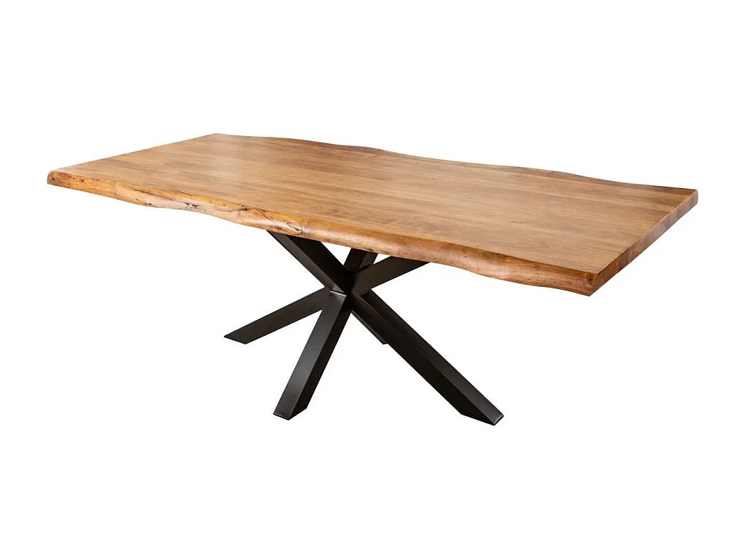 ARKAYA tafel 220 cm – Blad van gelakt massief acaciahout en structuur van zwart metaal – Industrieel en elegant design