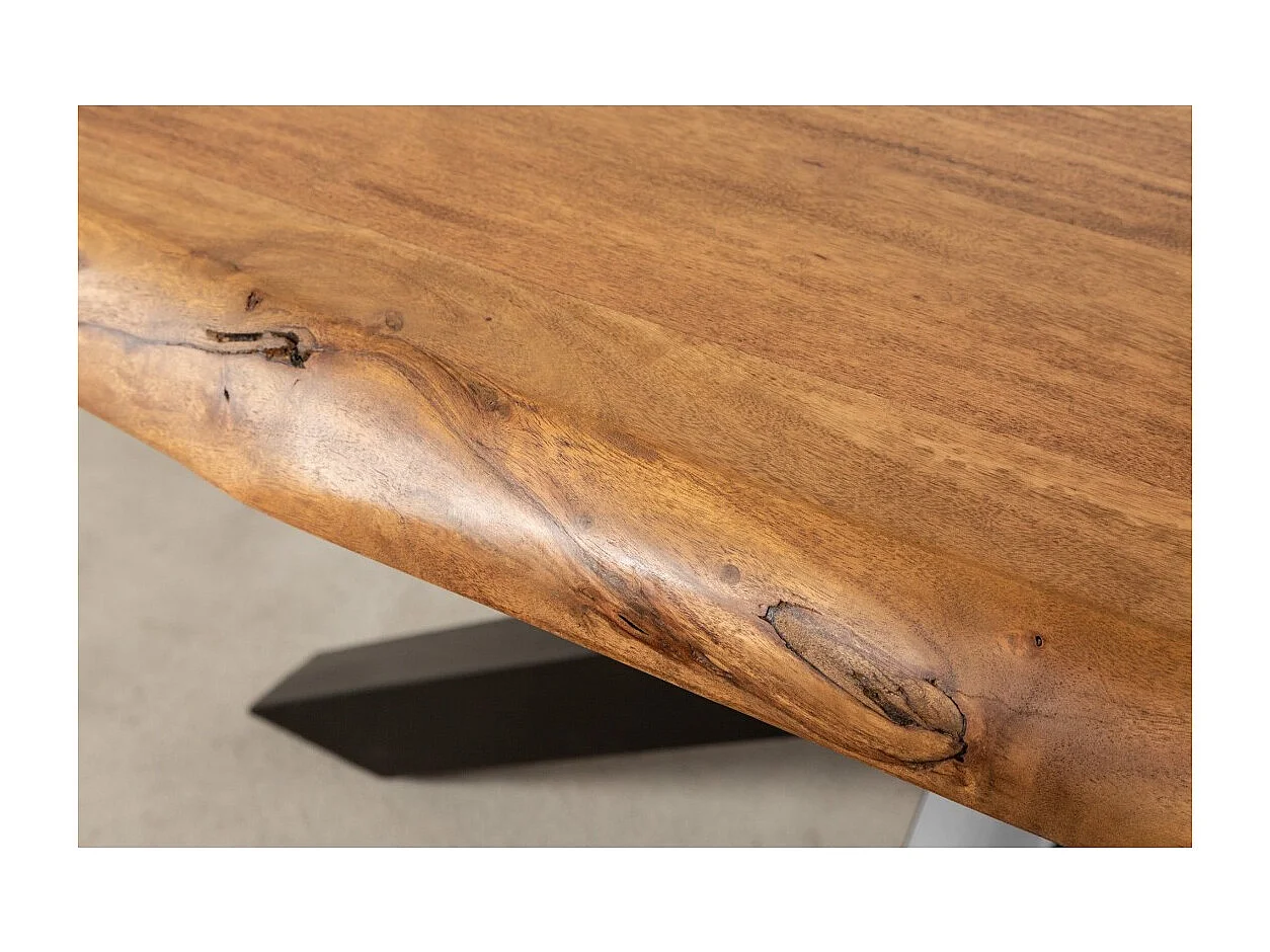 ARKAYA tafel 220 cm – Blad van gelakt massief acaciahout en structuur van zwart metaal – Industrieel en elegant design
