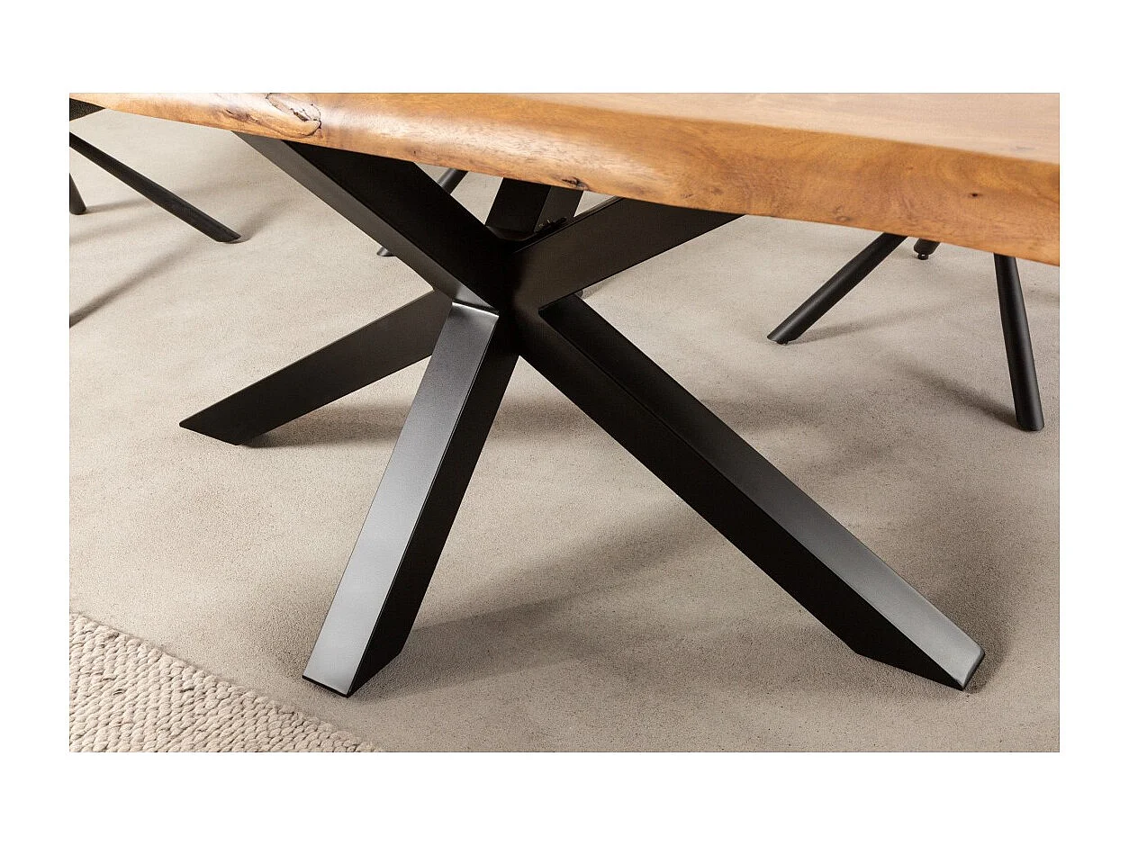 ARKAYA tafel 220 cm – Blad van gelakt massief acaciahout en structuur van zwart metaal – Industrieel en elegant design