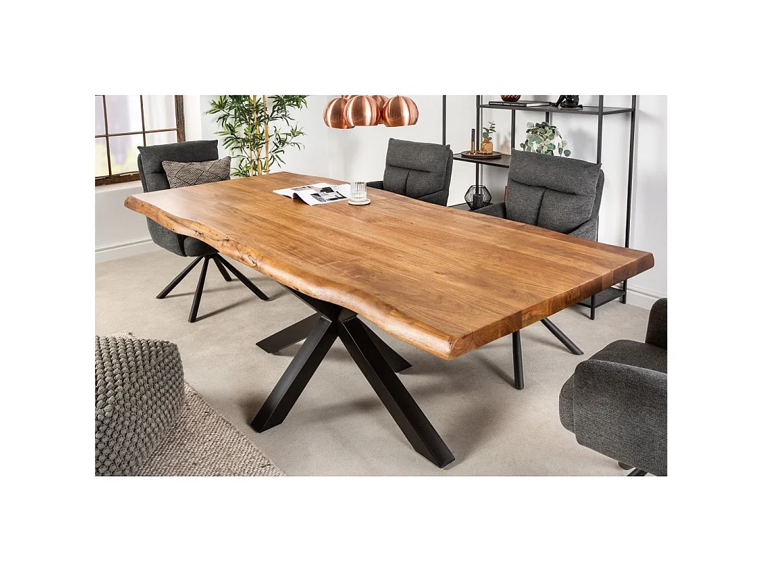 Table ARKAYA 220 cm – Piano in legno massiccio di acacia verniciato e struttura in metallo nero – Design industriale ed elegante