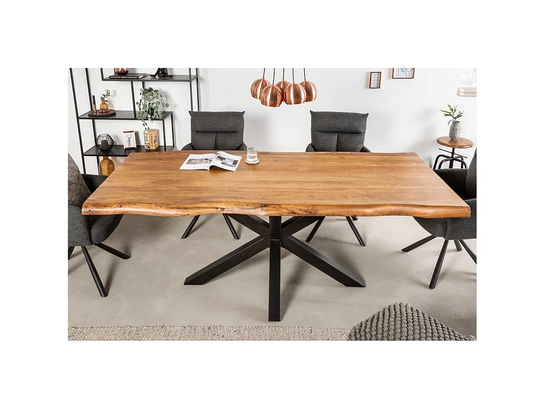 Table ARKAYA 220 cm – Piano in legno massiccio di acacia verniciato e struttura in metallo nero – Design industriale ed elegante