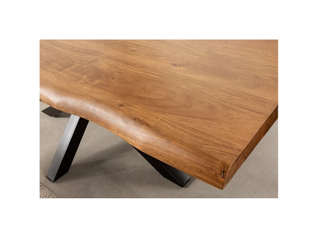 Table ARKAYA 220 cm – Piano in legno massiccio di acacia verniciato e struttura in metallo nero – Design industriale ed elegante