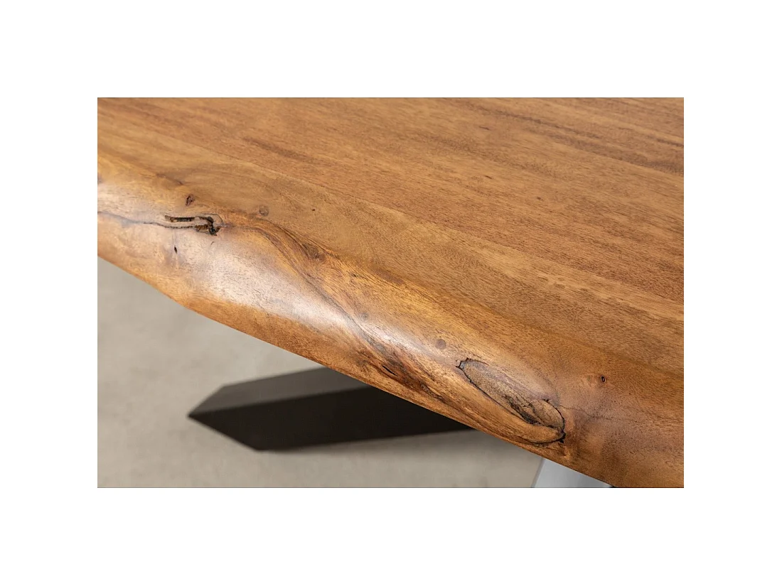 Table ARKAYA 220 cm – Piano in legno massiccio di acacia verniciato e struttura in metallo nero – Design industriale ed elegante