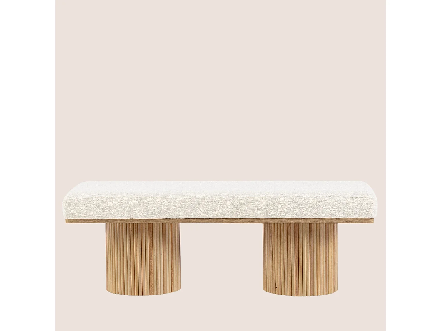 Banc 2 places en bois clair et tissu bouclette écru L120 - FLORIAN