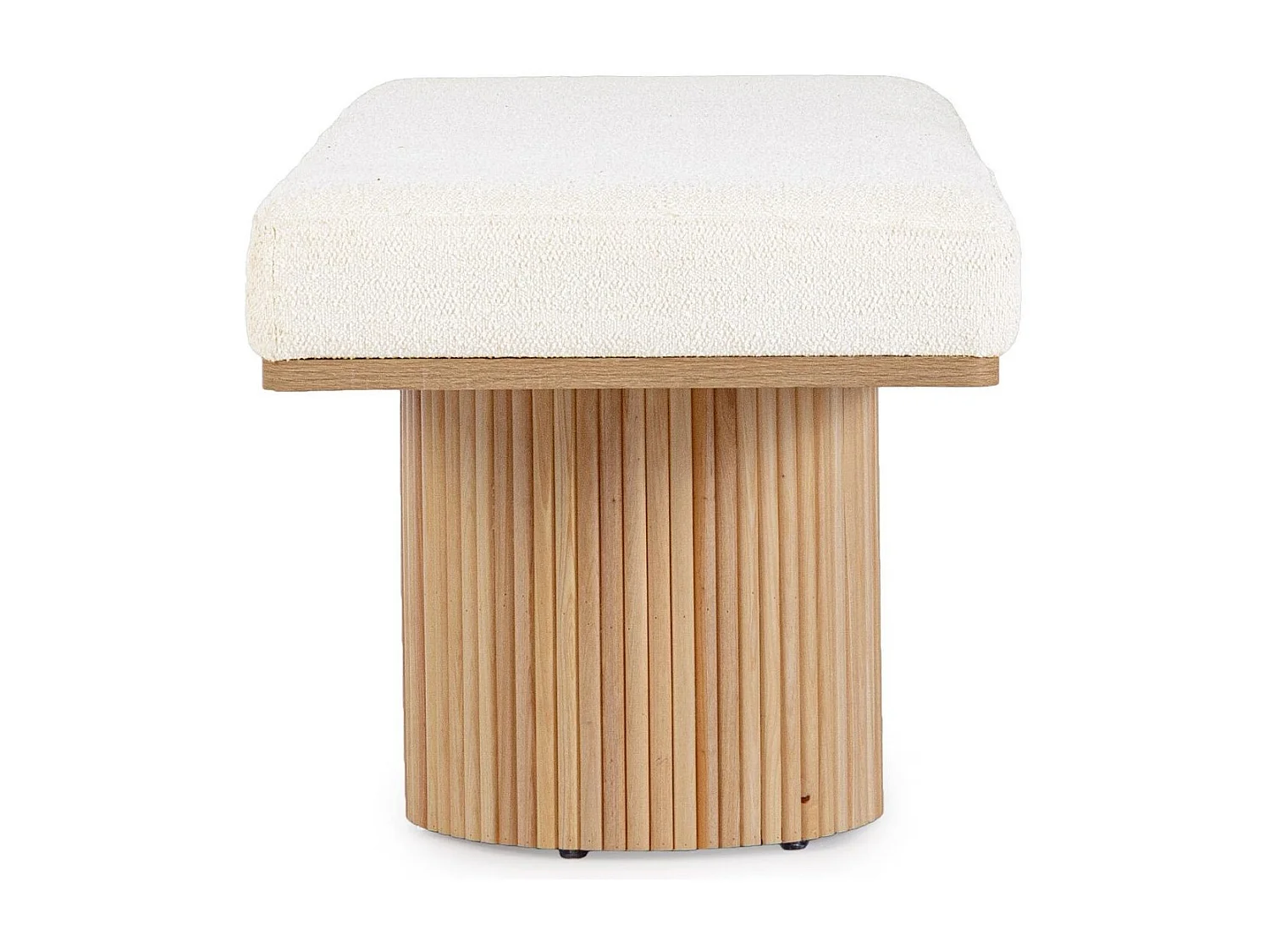 Banc 2 places en bois clair et tissu bouclette écru L120 - FLORIAN