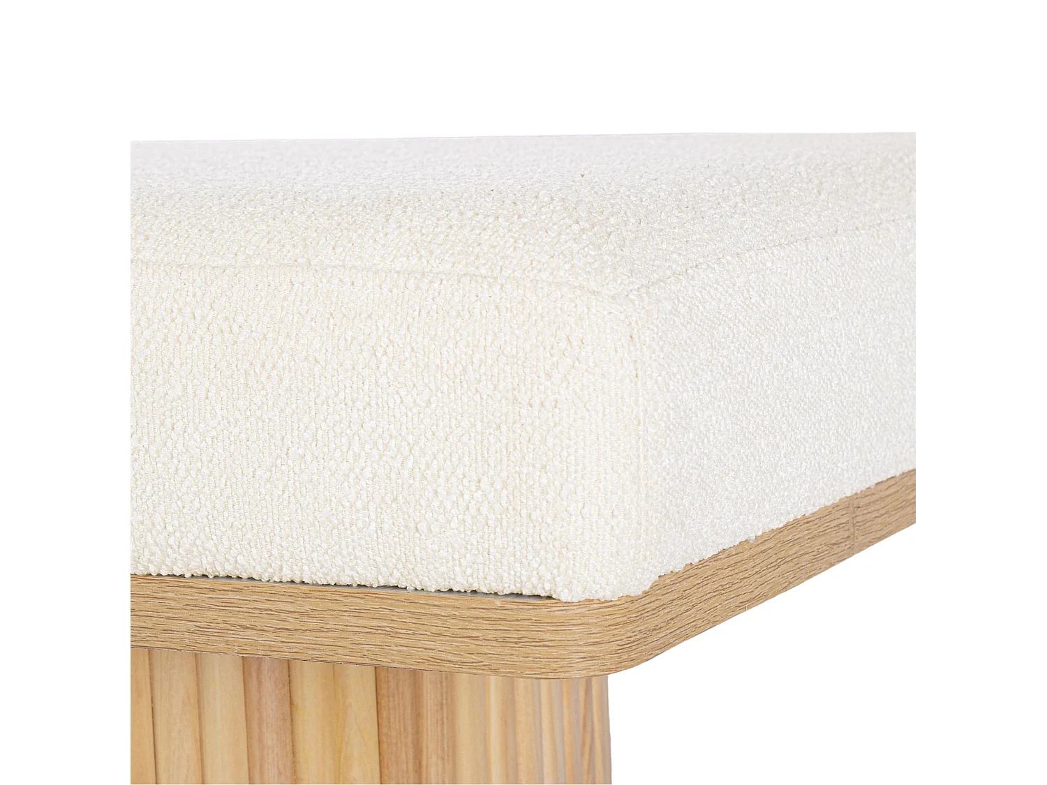 Banc 2 places en bois clair et tissu bouclette écru L120 - FLORIAN