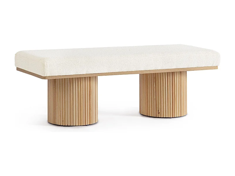 Banc 2 places en bois clair et tissu bouclette écru L120 - FLORIAN