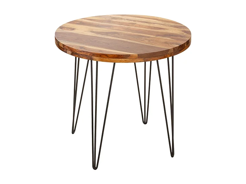 Table de salle à manger ORBO 80 cm – Plateau en bois de Sheesham verni et structure en métal noir – Style industriel