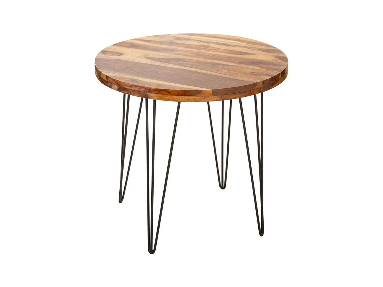 Table de salle à manger ORBO 80 cm – Plateau en bois de Sheesham verni et structure en métal noir – Style industriel