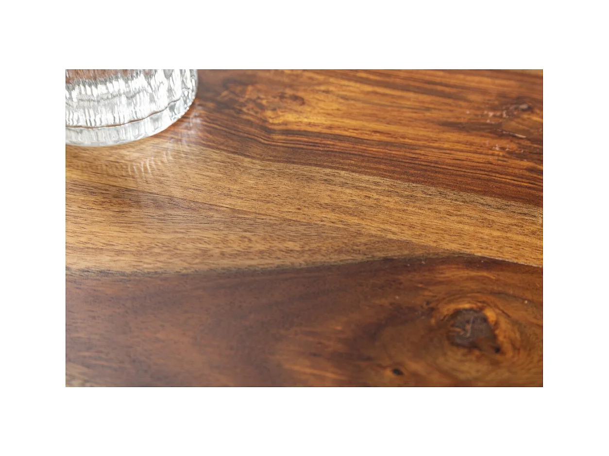 Table de salle à manger ORBO 80 cm – Plateau en bois de Sheesham verni et structure en métal noir – Style industriel