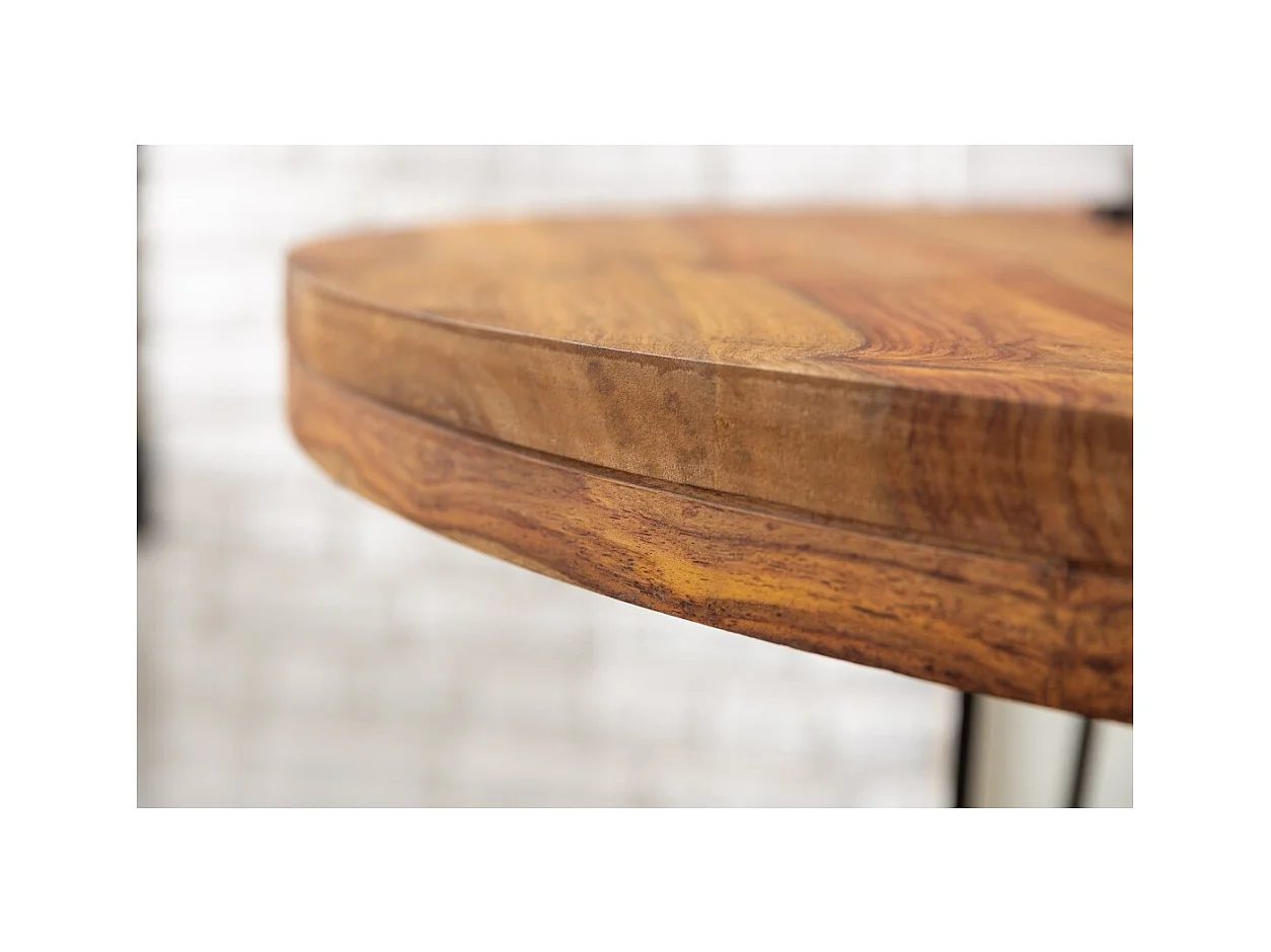 Table de salle à manger ORBO 120 cm – Plateau en bois de Sheesham verni et pieds en métal noir – Style industriel