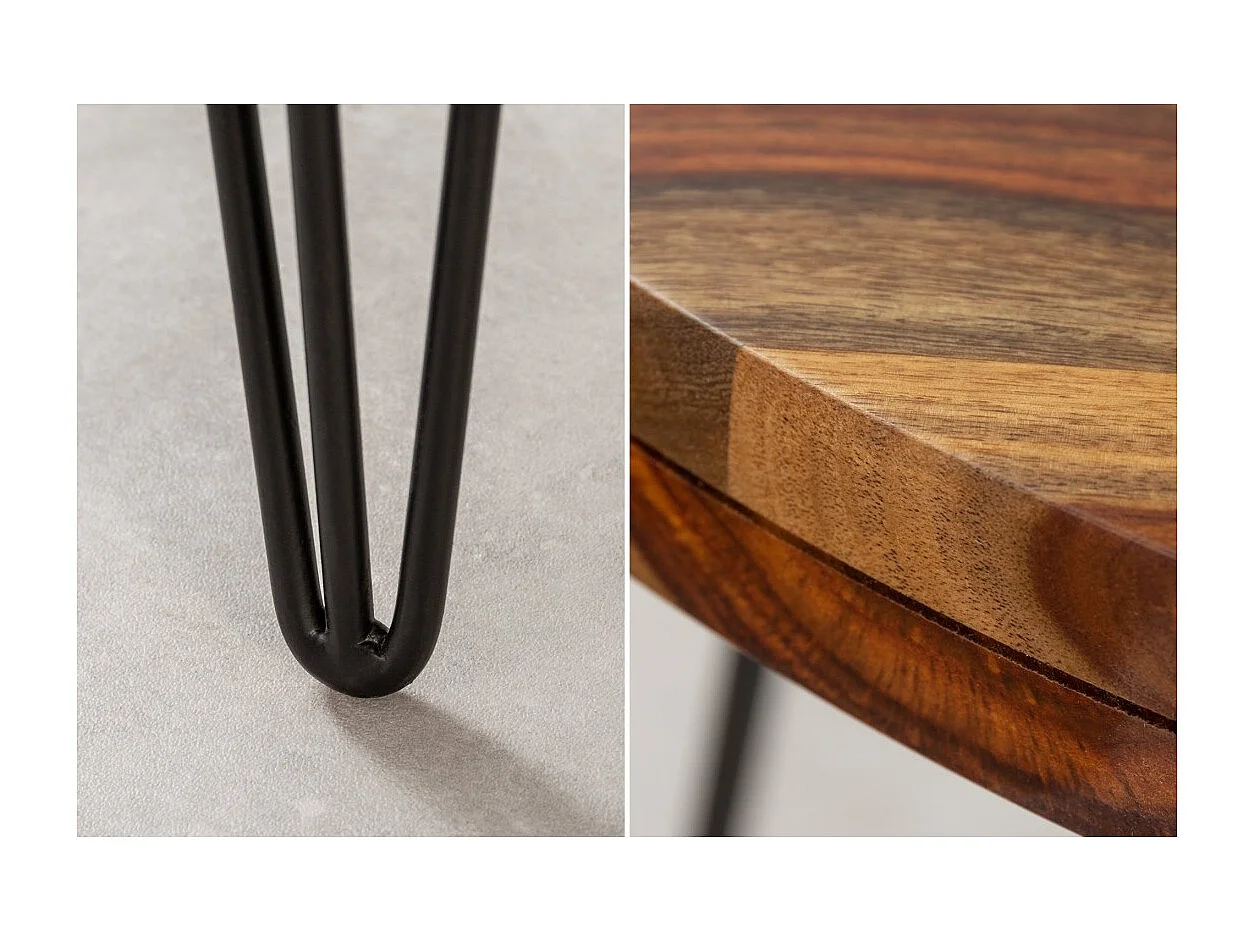 Table de salle à manger ORBO 120 cm – Plateau en bois de Sheesham verni et pieds en métal noir – Style industriel