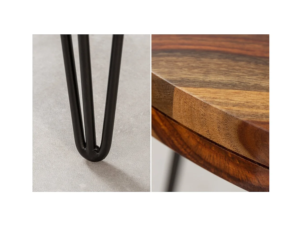 Table de salle à manger ORBO 120 cm – Plateau en bois de Sheesham verni et pieds en métal noir – Style industriel