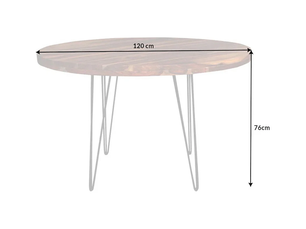 Table de salle à manger ORBO 120 cm – Plateau en bois de Sheesham verni et pieds en métal noir – Style industriel