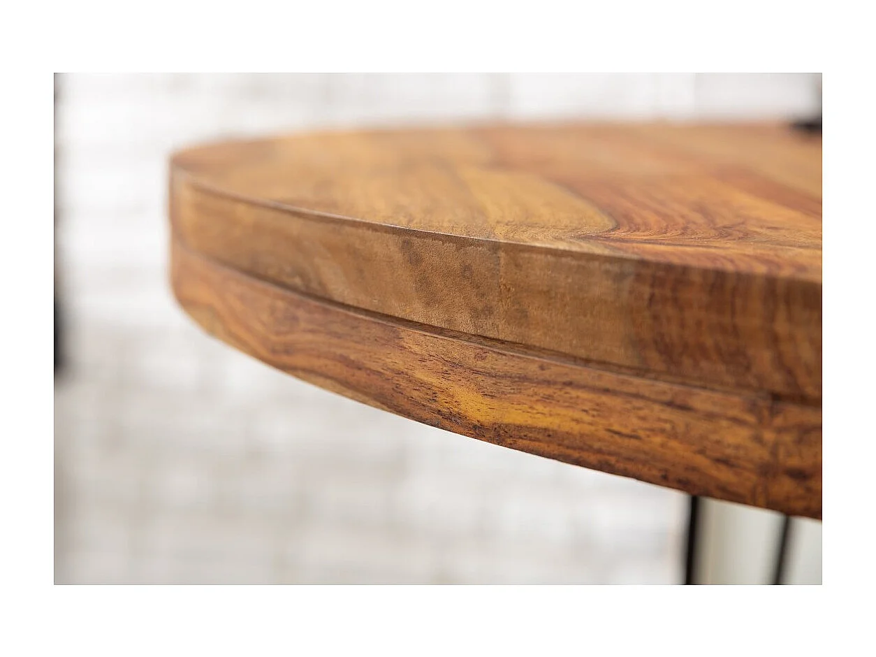 Table de salle à manger ORBO 120 cm – Plateau en bois de Sheesham verni et pieds en métal noir – Style industriel