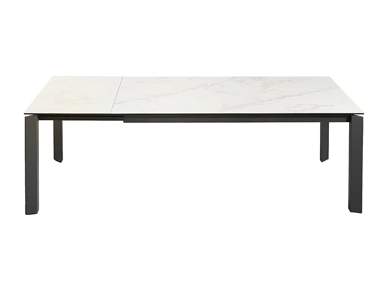 Table FORZA 180–240 cm – Plateau en céramique effet marbre blanc et structure en métal noir – Table extensible moderne