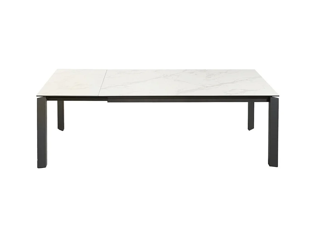 Table FORZA 180–240 cm – Plateau en céramique effet marbre blanc et structure en métal noir – Table extensible moderne