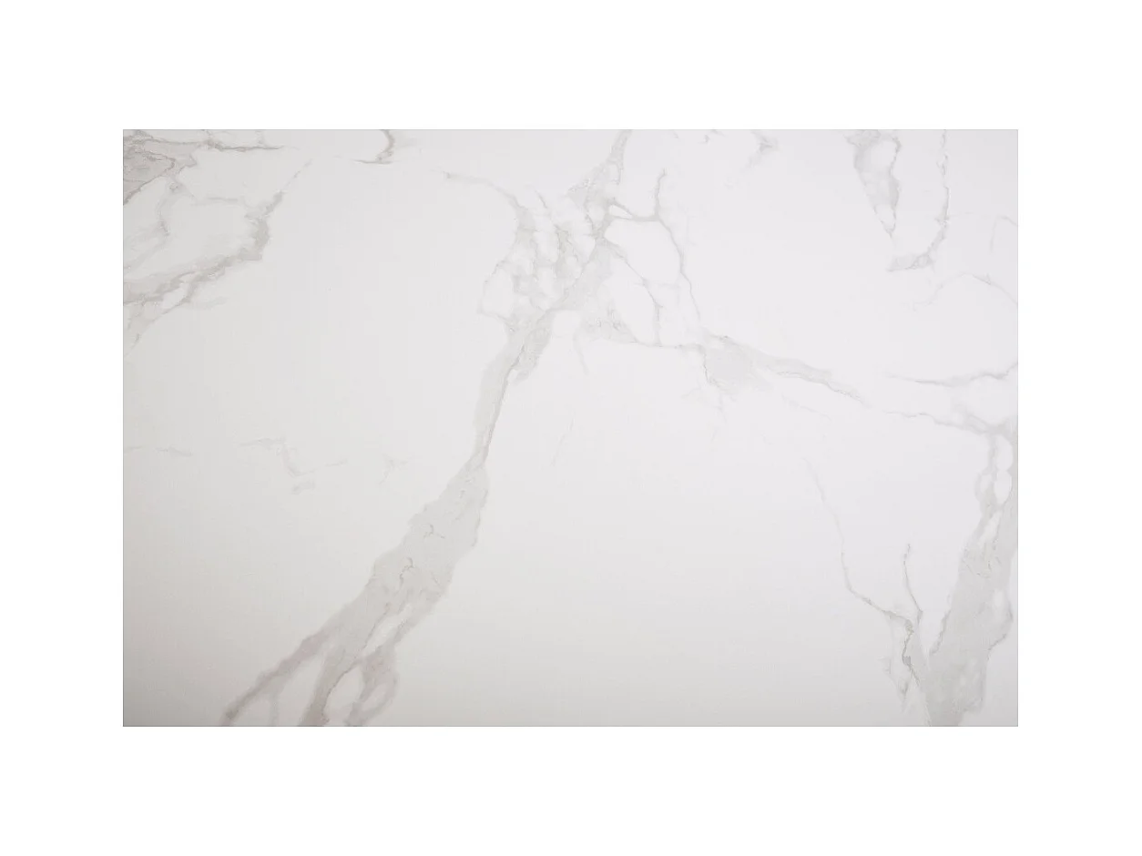 Table FORZA 180–240 cm – Plateau en céramique effet marbre blanc et structure en métal noir – Table extensible moderne