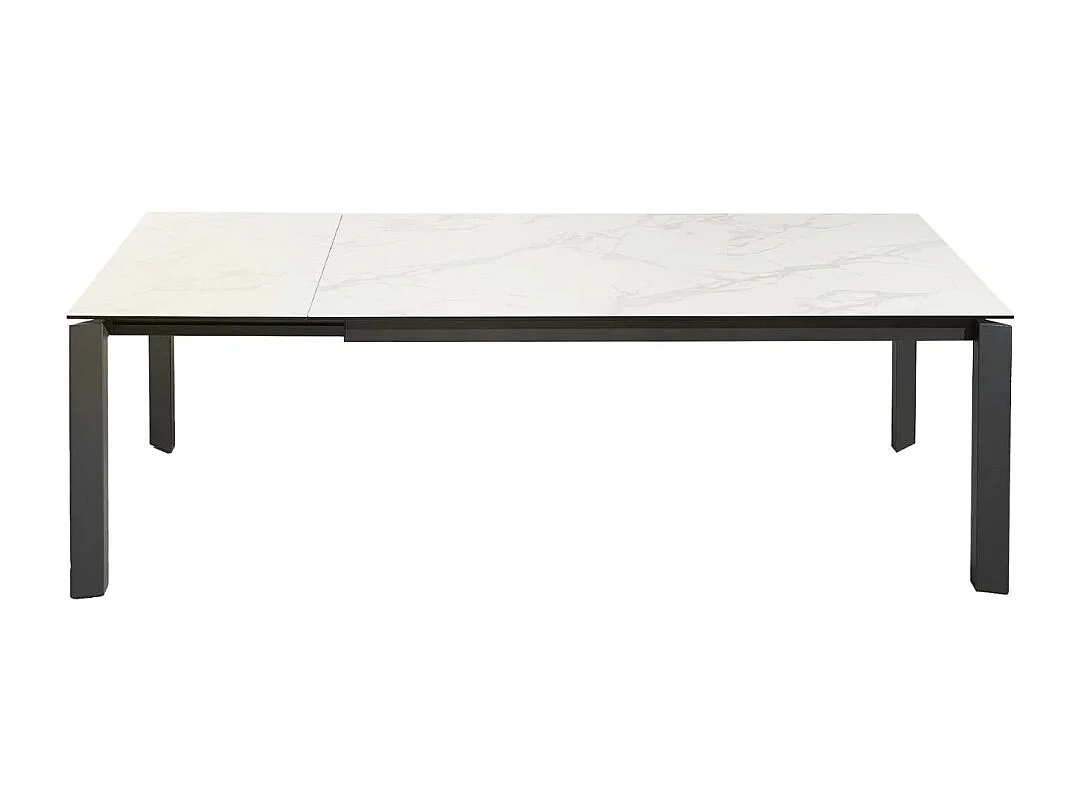 Table SIGRO 180–240 cm – Plateau en céramique effet marbre blanc et structure en métal noir – Table extensible moderne